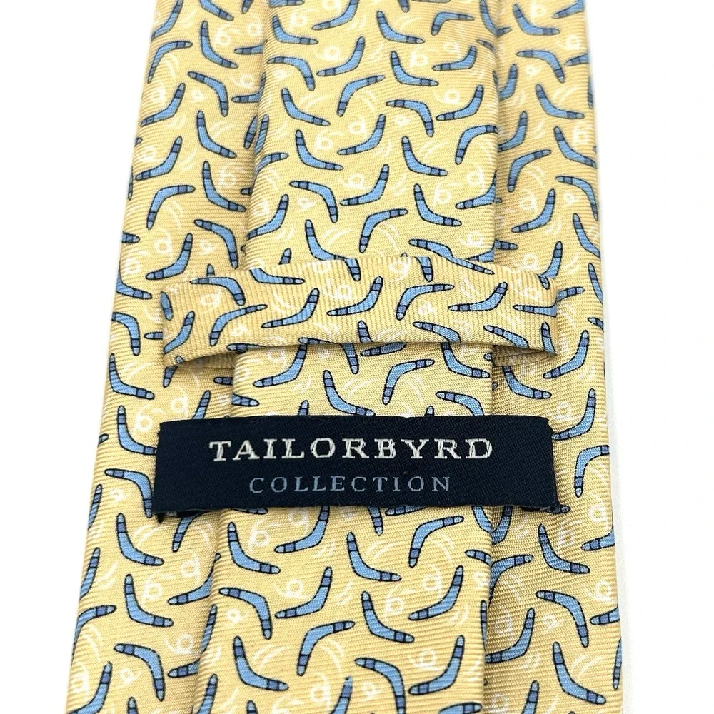 Tailor Byrd Skinny 100% Silk Men's‎ Neck Tie Yellow Blue Boomerangs 2.75W 60L